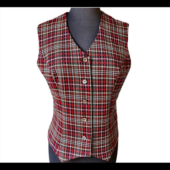 Vtg Red Plaid Academia Equestrian Scholar Preppy English Manor Festive Vest S - Picture 2 of 6